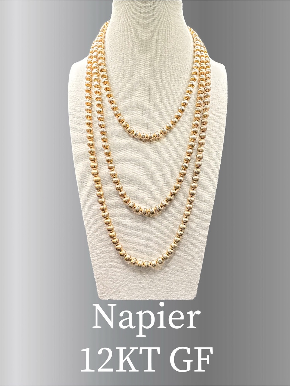 Napier 12KT Gold-Filled Corrugated Bead Necklace 60” long